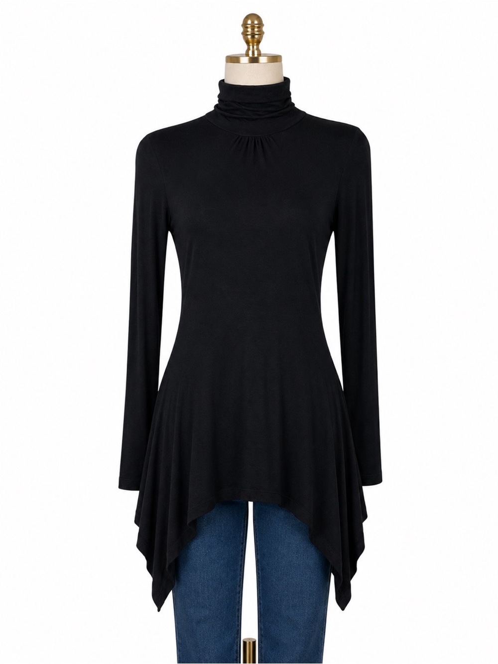 Le Chateau Black Asymmetrical Turtleneck Tunic Top | Size S